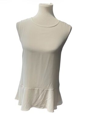 Sleeveless Flowy Ruffle-Hem Tank Top in Off White